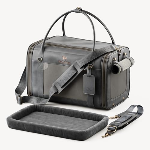 Noah & Paw Cat Carrier Soft Dog Carrier for Small Dogs, TSA Airline Approved 18x11x11in Cat Crate, Pet Travel Crate, Small Pet Kennel, Mattress Included, Charcoal Faux Leather - color: Charcoal (Faux Leather)