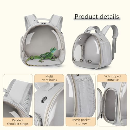 Bearded Dragon Carrier Backpack with Security Printing Harness Set, Reptile Lizard Travel Carrier (Grey, Security Harness) - color: Grey