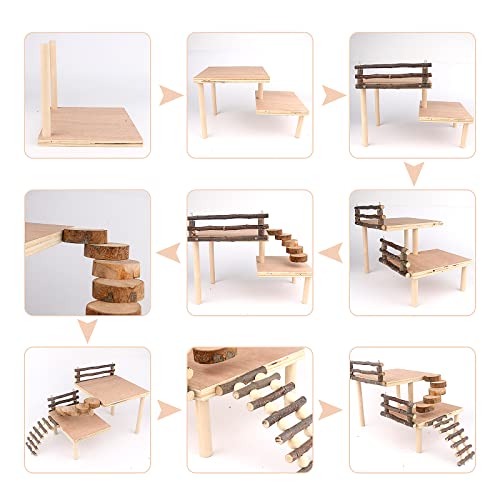 Hamster Climbing Toys,Toys Cage Accessories Two-Tier Hamster Playground Activity Platform with Bridge Natural Apple Wood Chew Toys for Guinea Pig,Gerbils,Chinchillas,Bunny,Rats