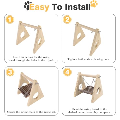 Wooden Hamster Platform Hamster Cage Accessories Gerbil Toys Guinea Pig Ramp, Climbing Toys for Dwarf Syrian Hamster Gerbil Rat Mice Degus or Other Small Pets, 8.66 x 8.66 x 5.12 Inch (Wood)