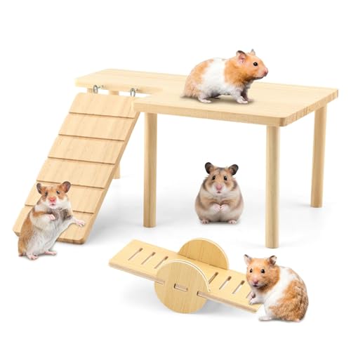 Wooden Hamster Platform, Hamster Cage Platform with Round-End Seesaw and Smooth Polished Surface, L-shaped Hamster Cage Accessories for Dwarf Syrian Hamsters Gerbils Mice Degus or Other Small Pets