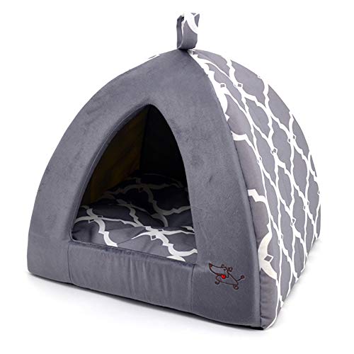 Best Pet Supplies Cat Bed for Indoor Cat, Domed Tent House with Removable Pillow, Covered Cat Cave for Small Dog, Puppies and All Breeds of Cats - Gray Lattice, 19 x 19 x H:19" - color: Gray Lattice, size: 19" x 19" x H:19"