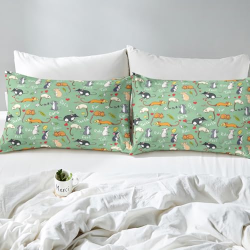 Erosebridal Kids Rat Sheet Set Mouse Rodents Bed Sheet Funny Animal Love Heart Bed Sheet Set Full Size for Boys Girls Children Bedroom Cartoon Style Fitted Sheet+Pet Flat Sheet+2 Pillow Cases, Green - color: Multi 54, size: Full