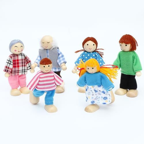 ONEST 19 Pieces Wooden Dollhouse Family Set Mini People Figures Sets Dollhouse Dolls Wooden Doll Family Pretend Play Figures Accessories for Pretend Dollhouse - style: E Set