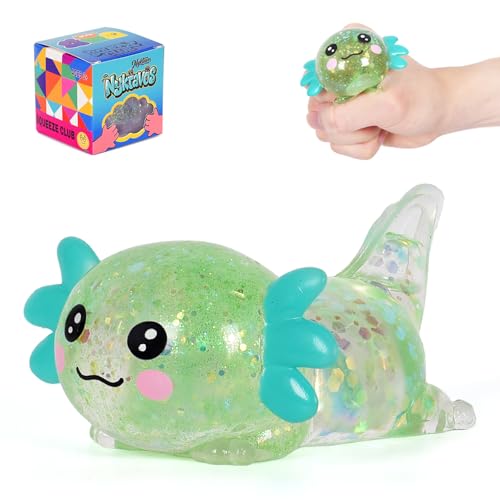 Green Axolotl Squeeze Toy, Slow Rise squishies Relief Sensory Toy. | Cute Squeeze Anxiety Pressure Ball, Portable Calming Fidget Toy for ADHD Autism, Gift Box Packed - color: Single Green Lying Axolotl