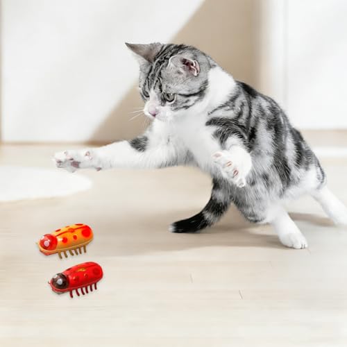 XCZAP Cat Electric Toy Bug – Automatic Rolling Interactive Cat Toy(2-Pack) (A-PC-Luminous Yellow Red) - color: A-PC-Luminous Yellow Red