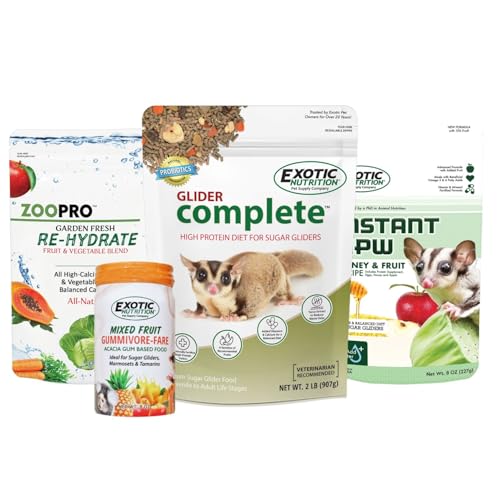Exotic Nutrition Sugar Glider Superior Food Starter Package - Nutritionally Complete Pellet Diet & High Protein Supplemental Food for Sugar Gliders… (4 Piece Set) - size: 1 Count (Pack of 4)