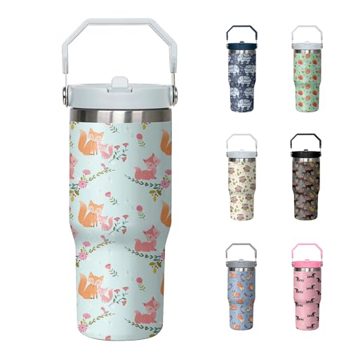 30oz Fox Tumbler with Handle and Flip Straw, Stainless Steel Insulated Cup, Travel Coffee Mug Water Bottle, Birthday Mothers Day Chritmas Gifts for Women Animal Lovers - color: Fox