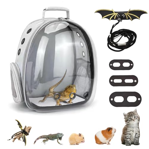 Bearded Dragon Carrier with Harness and Leash Small Pet Carrier | Large Reptile Backpack Bubble Window Portable Small Animal Carrier for Lizard Parrot Bird Rabbit Guinea Pig Travel Walking - color: Bearded Dragon Carrier