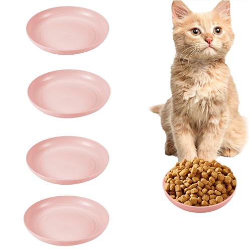 Cat Food Bowl Set Shallow Plastic Whisker Free Flat Wet Food Dishes | Flat shallow plastic cat food bowls, whisker fatigue-free for wet food, suitable for cats dogs small animals - color: 4 pcs pink