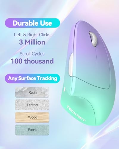 TECKNET Ergonomic Mouse Vertical Wireless with 2.4GHz USB A Receiver | 4800 DPI Optical Tracking, 12 Months Battery Operated, Carpal Tunnel Mice, 6 Buttons, Quiet, for Laptop, PC - Green Purple - color: Green Purple
