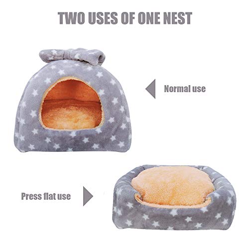 HOMEYA Small Animal Pet Bed, Sleeping House Habitat Nest for Guinea Pig Hamster Hedgehog Rat Chinchilla Hideout Bedding Snuggle Sack Cuddle Cup Cage Accessories with Removable Washable Mat- XL(Grey) - color: Grey