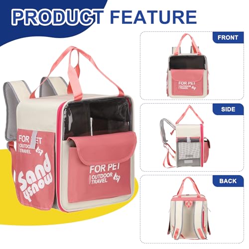 Pet Backpack Carrier, Portable and Ventilated, Oxford Cloth, Dogs Cats and Small Animals Travel Bag 13.39" Up to 16.5 Lbs, (Pink), Intended for Hiking/Camping/Traveling - color: Pink, size: 13.39"