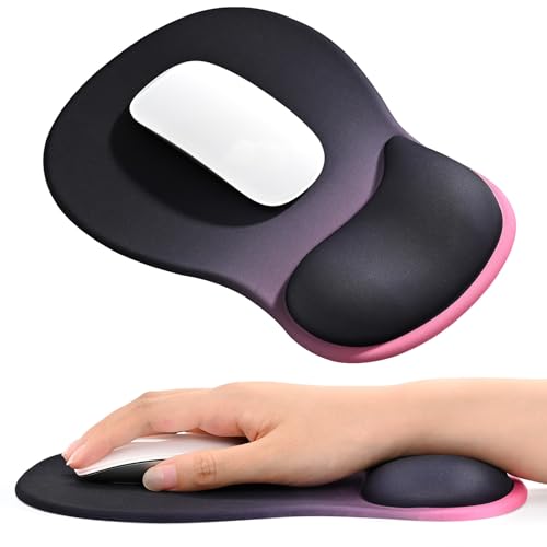 EooCoo Mouse Pad with Gel Wrist Rest, Ergonomic Mousepad Wrist Alignment | Middle Concave Design for Natural Wrist Alignment, Non-Slip Base Mousepad, Carpal Tunnel Relief, Office Desk Accessories - color: Black Pink