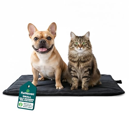 FurHaven ThermaNAP Self Warming Cat Mat, Dog Bed for Crates with Self-Warming Technology for Cozy Rest, Fully Machine Washable, Small, Plush Faux Fur, Black - color: Black, size: Small - 22"L x 17"W