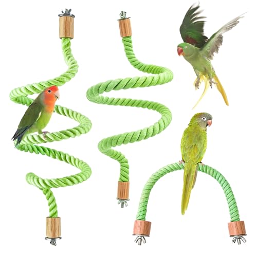 3PCS Bird Rope Perch for Parrots, Bird Cage Climbing Rope Toys Accessories,Bendable Climbing,Perch Swing,Stand Climbing Stand Toy for Cockatiels, Lovebirds, Budgies, Parakeets(11.8" 31.5" 55.1") - color: Green