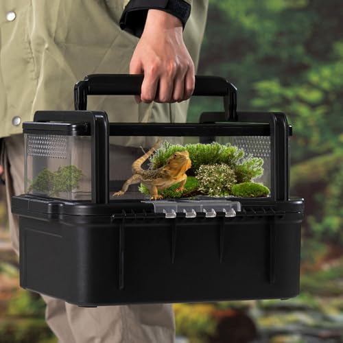 Portable Reptile Cage Carrier Tank with Handle Reptile Transport Container Terrarium Box Habitat Cage Pet Houses for Turtle, Gecko, Bearded Dragon, Lizard, Frog, Snake, Spider