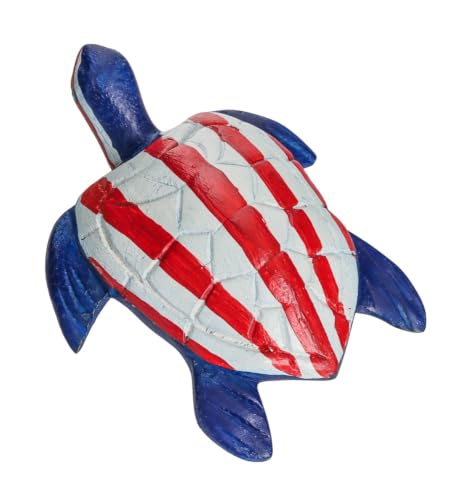Hand Carved Wooden Sea Turtle Figurine, Rustic Farmhouse Home Decor, Wooden Animal Sculpture, Unique Gift for Sea Turtle Lovers(Vingtage White/Red/Blue Sea Turtle) - color: Vingtage White/Red/Blue Sea Turtle
