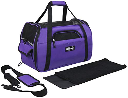 EliteField Soft-Sided Pet Carrier for Cats & Small Dogs (3-Year Warranty) | Airline Approved, Removable Bed & Cover, Built-In Leash, Luggage Sleeve, Seat Belt Loop, Waterproof, Durable, Foldable - color: Purple, size: 21.0"L x 12.0"W x 13.0"H