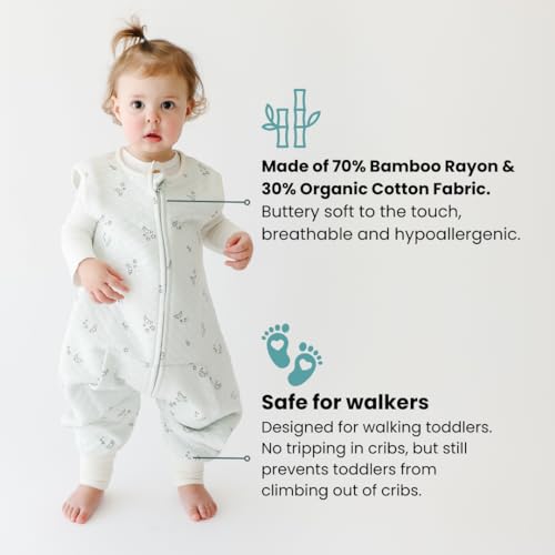 Dreamsuit Walker Toddler Sleep Sack with Feet and Legs, 3T-4T | 70% Rayon Made from Bamboo, 30% Organic Cotton, 0.8 TOG Summer, 2-Way Zipper, Buttery Soft Wearable Blanket, Cactus - color: (0.8 Tog) Croissant, size: 3-4T