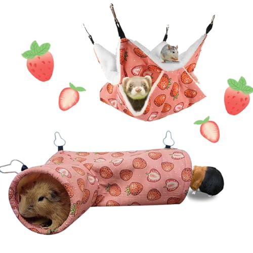 LYART Guinea Pig Rat Ferret Hammock & Warm Bed - Small Pet Hideout Tunnel Cave Hanging Bunkbed - Sugar Glider Squirrel (1.Hammock & Corner Tunnel) - color: 6.Hammock & Corner Tunnel
