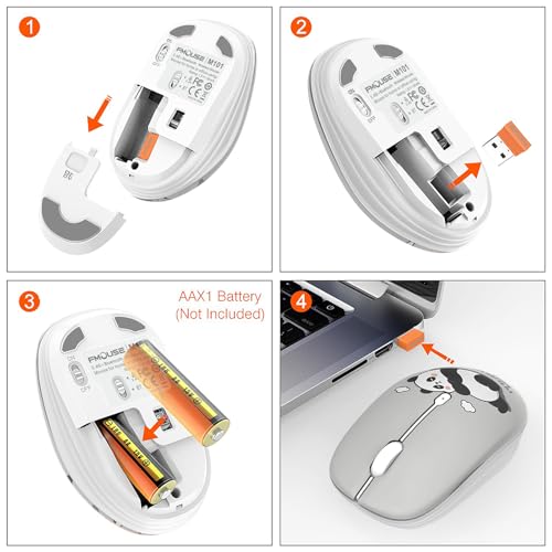 FMOUSE Cute Cartoon Silent Wireless Mouse, Dual Mode Bluetooth & USB 2.4G | Slack Off Panda Pattern, Ideal for Work Office Students Use | AA Battery Powered | Compatible with Laptop Mac iPad Tablet PC - color: Slack Off Panda