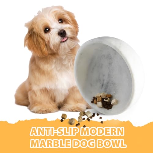 Karibiber White Dog Bowl, Marble Dog Food Bowl, Non-Slip Stone Dogs Water Bowl Large, Non-Tipping Heavy Duty Pet Bowl for Large Dogs, African Natural Marble, Holds 4.6Cups(7.5lbs) - color: Namib Fantasy, size: M