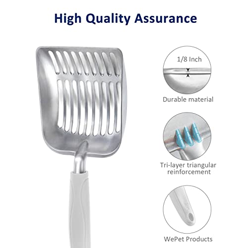 Cat Litter Scoop, Aluminum Alloy Sifter, Kitty Metal Scooper, Deep Shovel, Long Handle, Poop Sifting, Kitten Pooper Lifter, Durable, Heavy Duty, for Litter Box - color: FLAT Aluminum \ #05 Grey Handle, size: Small