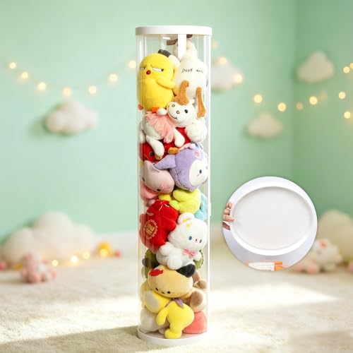 47.2 Inch Zippered Stuffed Animal Storage Tube, Large Capacity Space Saver | Large capacity transparent stuffed animal storage tube with zipper，Quick assembly stuffed animal tube organizer