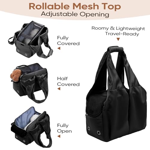 Dog Purse Carrier for Small Dogs, Cats, and Puppies – Soft-Sided Travel Pet Tote Bag with 4 Large Pockets, Foldable, Lightweight, Fits Pets up to 15 lbs, for Travel, Outings (Black) - color: Black