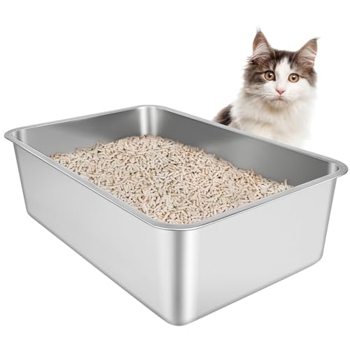 Stainless Steel Cat Litter Box,Large Metal Litter Box,23.5" Lx15.5 Wx8 H | Never Absorbs Odors,Stain Free, Rustproof, Non Stick Smooth Surface, Anti-Slip Rubber Bottom - color: 8" H, size: 23.5"L x 15.5"W