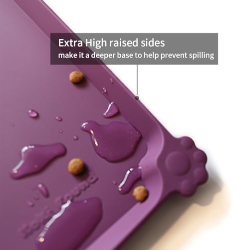 Hoki Found Silicone Pet Food Mats - Non Slip Dog Cat Bowl Placemats - Waterproof Dog Cat Food Mats for Carpet - Eggplant - color: Eggplant, size: 22" x 14"
