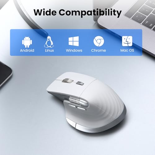 CITLLA Wireless Bluetooth Mouse, Ergonomic Rechargeable Silent Mouse with Multi-Device, Adjustable DPI, Flying Scroll & Thumb Wheel, Bluetooth Mice for Laptop, Computer, Tablet, Smartphone (White) - color: White