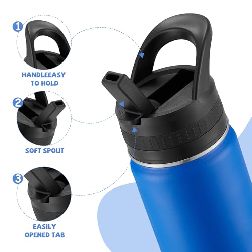 14 Oz Kids Water Bottle, Stainless Steel Water Bottle with Straws, Leak-Proof, BPA-Free, Insulated Water Bottles for School Boys & Girls|Blue - color: Blue