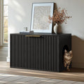 Evermagin 31.5" Cat Litter Box Enclosure Furniture | Black Hidden Litter Box Cabinet, Modern Indoor Cat House, Fluted Kitty End Table for Living Room, Bedroom, Entryway - color: Black