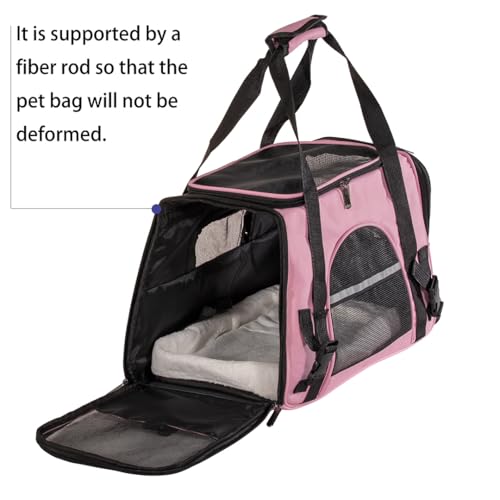 Cat Carrier Bag, Airline Approved Soft Carrier for Cats & Small Dogs | Airline approved pet carrier for pets under 15lb, breathable mesh with privacy cover, lightweight, foldable & washable - color: Pink