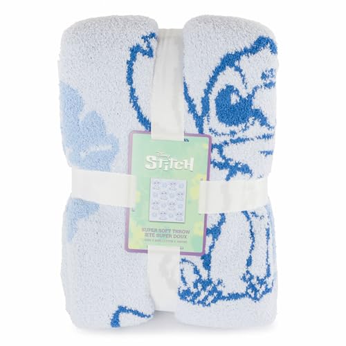 Jay Franco Disney Lilo and Stitch Feather Knit Fluffy Throw Blanket - Blue Floral Fuzzy Blanket Measures 50 x 60 Inch | Super Soft Lightweight Bedding - color: Blue - Stitch