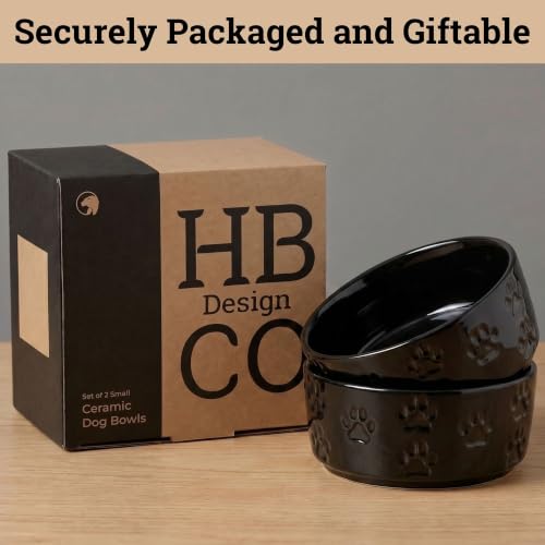 Ceramic Dog Bowl Set of 2 with Anti-Skid Base, 5.5"W x 2"H, 2 Cup Capacity | Thick Ceramic, Dishwasher Safe, Anti-Skid Rubber Base, 2 Cups per Bowl, Ceramic Food and Water Bowls Set of 2 for Small Dogs - color: Black, size: Small