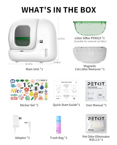 PETKIT PuraMax 2 Automatic Self-Cleaning Cat Litter Box, App Control Automatic Litter Box with Safety Sensors, Odor Free & Anti-Leakage Basic Bundle Includes Trash Bags,2.4G WiFi & Low Entrance