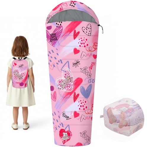 Kids Sleeping Bag for Girls, Portable 3 Season Sleeping Bag | Sleeping bag for girls youth, ideal for sleepovers, travel and camping. Includes a carry bag and is machine washable.