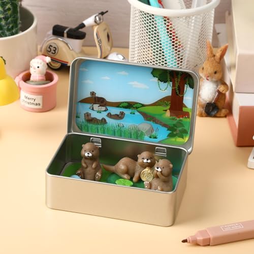 Little Pocket Otter Mini Tin Desk Collectible Gift Travel Buddy | Mini otter tin collectible, perfect desk gift for coworkers, stocking stuffer teen emotional companion for daily work breaks - style: Otter