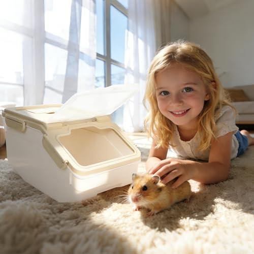 IOKHEIRA Extra Large Chinchilla Sand Bath Kit - Plastic Dust Bath House with Sand Cup & Shovel, Pet Shower Room for Hamster Hedgehog Guinea Pig Squirrel & Small Animals (White)