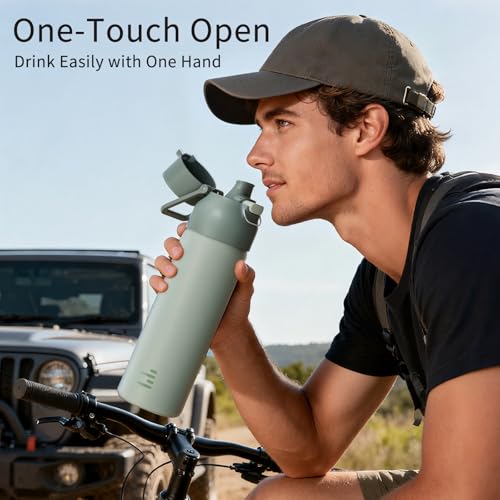 24oz 316L Stainless Steel Insulated Water Bottle | Smooth-flow oval spout, One-hand flip lid, Easy carry handle, Easy to clean, Sweat-proof exterior, Teal - color: Teal