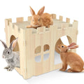 YUEPET Wooden Rabbit Castle, Bunny Castle & Detachable Rabbit House Hideout | Poplar Plywood Panels, Tool-Free Assembly, 12 Rubber Fastening Rings, Two-Level Hideout, Bunny House Indoor - size: Rabbit Castle+No Ramp