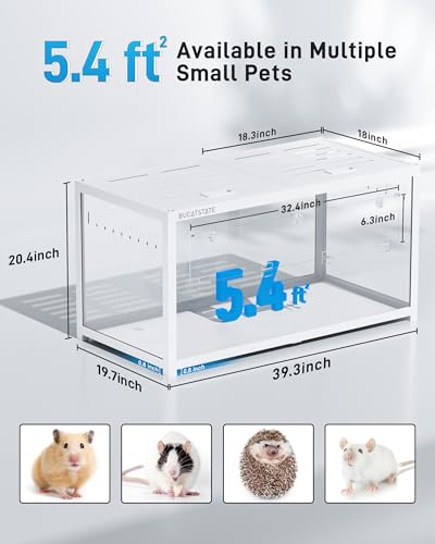 BUCATSTATE Hamster Cage 3.0, Large Hamster Enclosure (39in, White) | 5.4 ft² Small Animal Habitat with Deep Bedding Space for Hamster Enrichment, Stackable Aluminum Frame, Front & Top Access - color: White, size: 39.3"L x 19.7"W x 20.4"H