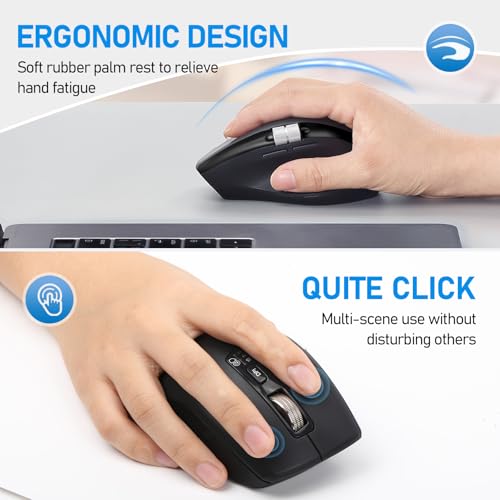 INFINMIND Wireless Bluetooth Side Scroll Mouse with Multi-Device, Ergonomic Computer Mice with Smart Flying Scroll, Quiet Click 4-Level DPI for Computer, Laptop, iPad, Tablet, MacBook (Black) - color: Black