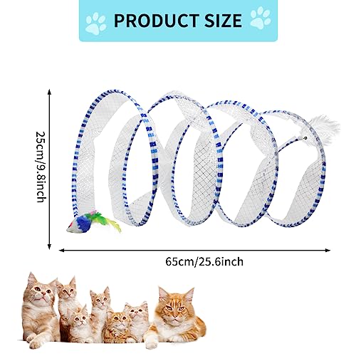 Andiker Cat Tunnel Toy, 10inch Collapsible Metal Cat Spring Toy with Nylon Mesh, Feather, Mouse, and Bell, Interactive Cat Toys for Indoor Cats to Scratch, Puzzle, Relax and Kill Time (Yellow) - color: Yellow