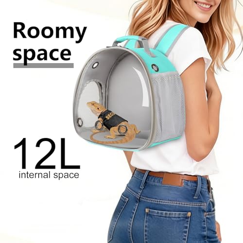 Lizard Carrier Backpack with Security Printing Harness Leash Set, Reptile Bearded Dragon Space Capsule Astronaut Clear Bubble Window Travel Carrier for Small Animal Guinea Pig(Green, Security Harness) - color: Green