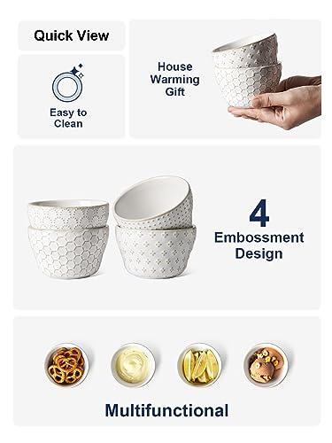 LE TAUCI Small Bowls 8 oz, Dessert Bowl, Ice Cream Bowl for Chili Dipping Sauce Coffee Bouillon, Ceramic Soup Cups - 4 inch, Set of 4, Arctic White - color: Arctic White