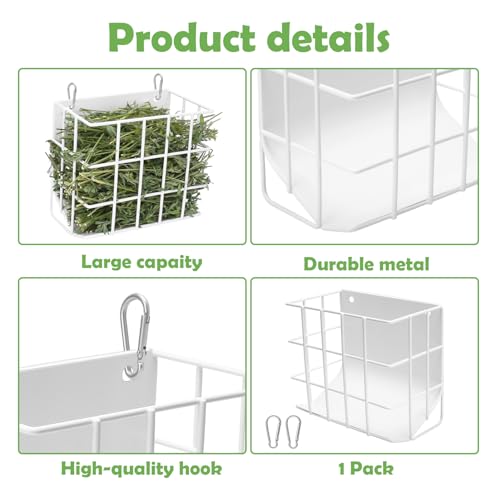 Rabbit Hay Feeder with Heavy-Duty Metal Frame Rabbit Hay Holder, Bunny Hay Feeder Guinea Pig Hay Holder,for Rabbits Guinea Pigs Bunny Chinchillas and Small Animals (White) - color: White, size: 1 piece